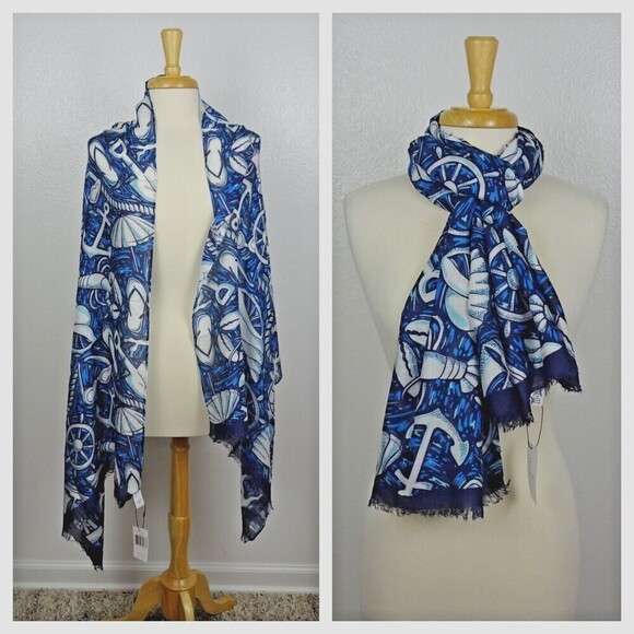 Vera Bradley SHORE ENOUGH Soft Fringe Scarf Wrap Coastal Tropical Sea Beach - Picture 1 of 11